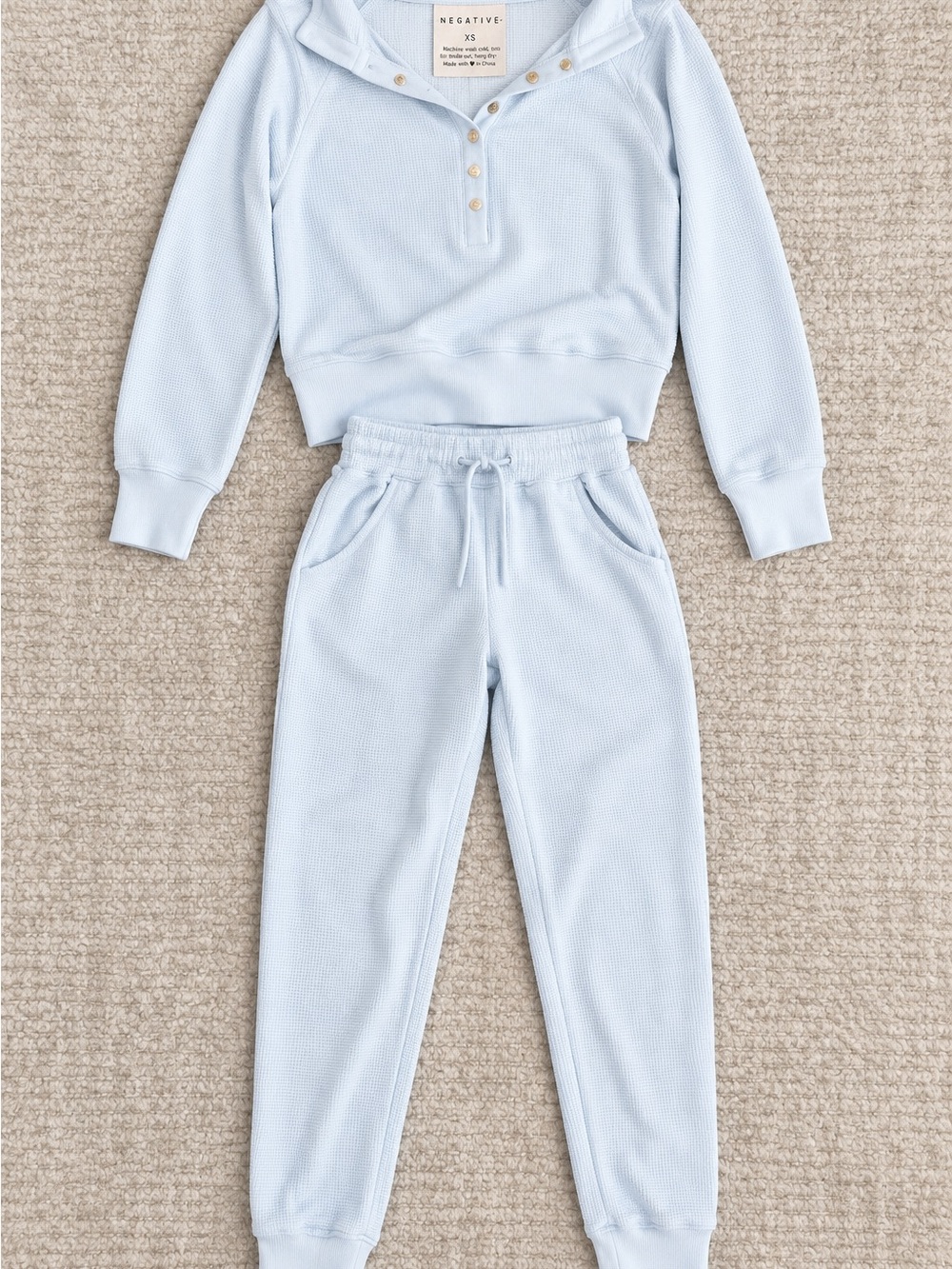 Negative Underwear Blue Waffle Knit Henley Lounge Set XS
